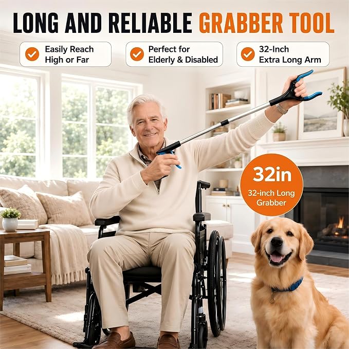 LEGENDONE 6 Pack 32Inch Trash Grabbers, Upgraded Heavy Duty Foldable Cleanup Grabber Reacher Tools, Multi-Use Commercial Wide Pickup Tool for Senior, Magnet Tip| Anti-Slip Rubber| 360° Rotatation