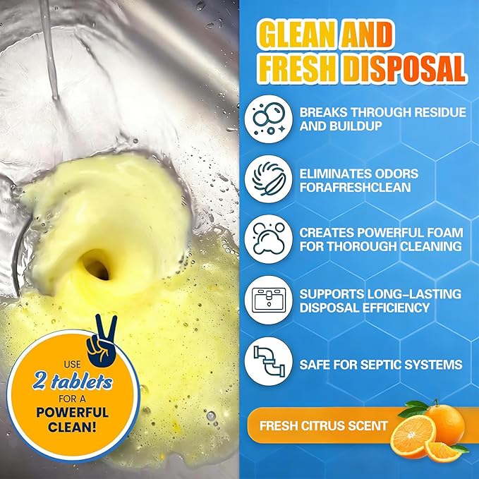SOPAMI Garbage Disposal Cleaner Tablet and Deodorizer, KITCHEN Citrus Sink Cleaner Eliminates Odor-24 Pack, XL Grease & Buildup Remover - 2 Year Supply