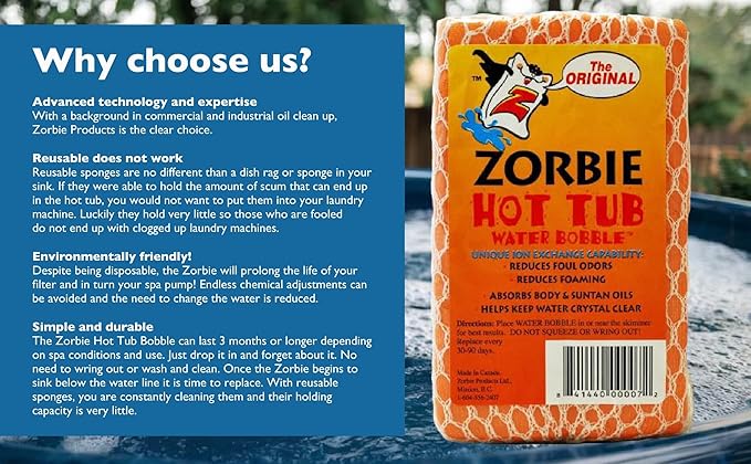 Water Bobble Hot Tub Oil Scum Absorber - Scum Absorbing Sponge for Spas and Hot Tubs - Naturally Cleaner Water with Spa Sponges for Hot Tubs - Orange Floating Bobble with String- Single Package