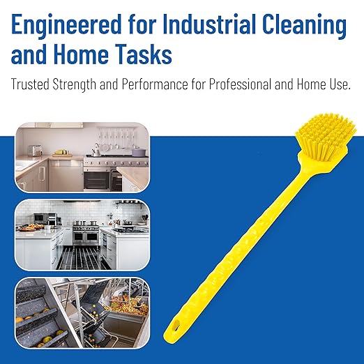 SPARTA 20" Floater Scrub Brush with Long Handle, Oil-Resistant Polyester Bristles, Multiple Trim Angles, Foam-Injected Polymer Block, Commercial Cleaning Tool, Yellow