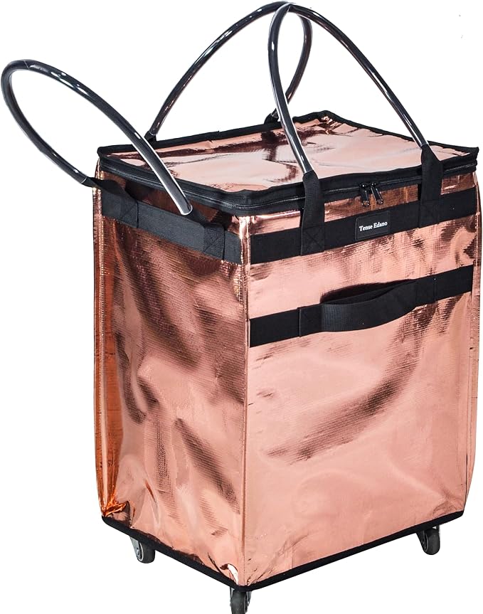 Reusable Grocery Bag On Wheels Large Capacity Shopping Trolley Foldable Rolling Tote Bag with Heavy Duty Handle for Travel (Rose Gold, Medium)