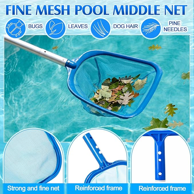 Potchen 4 Pcs Pool Cleaning Kit for Above Ground, Includes Vacuum Head, Brush Head, Mesh Skimmer Net and Pool Chlorine Floater, Perfect for Spa Hot Tub Walls Floors Maintenance(Spa Jet)