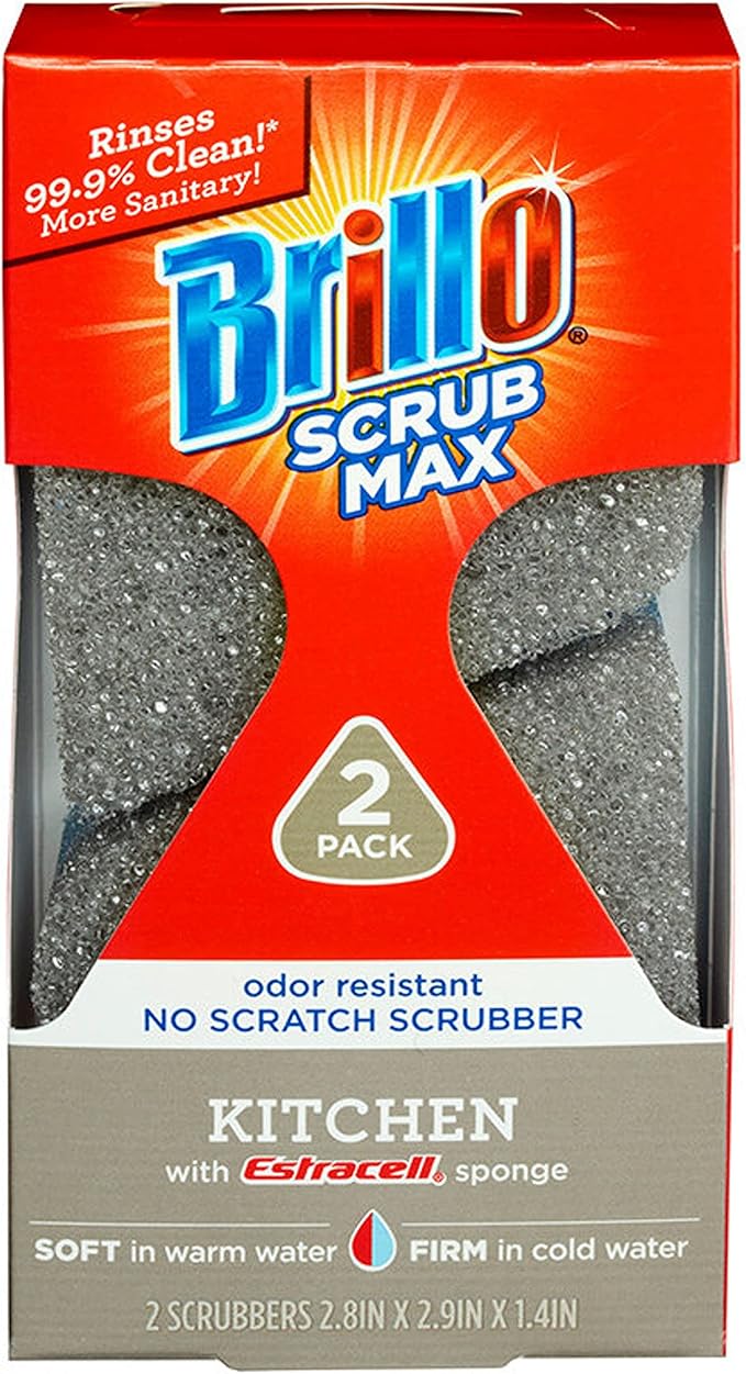 Brillo Scrub Max Heat Activated Sponges, Strong & Long Lasting, Innovative Technology, 2 Count (2 Count (Pack of 1), Kitchen)
