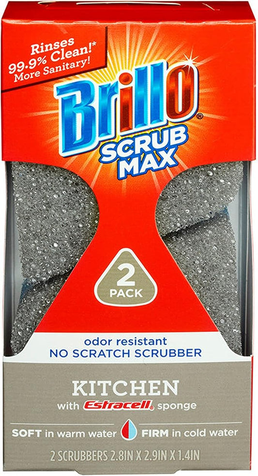 Brillo Scrub Max Heat Activated Sponges, Strong & Long Lasting, Innovative Technology, 2 Count (2 Count (Pack of 1), Kitchen)