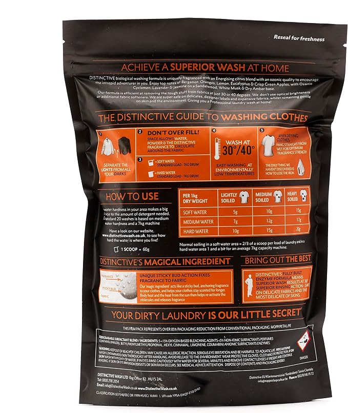 Distinctive/Powder Laundry Detergent/Bio Washing Powder/Masculine Energising Fragrance/Eco Laundry Detergent (Pack of 1)