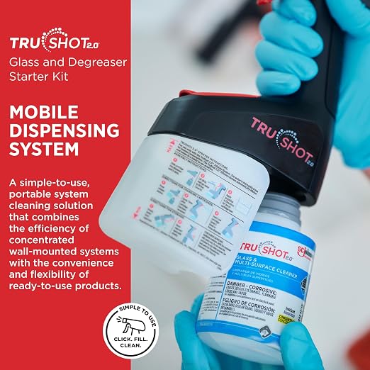 SC Johnson Professional TruShot 2.0 Multi-Surface Glass & Degreaser Mobile Dispensing System Starter Pack, 1 Trigger Dispenser, 2 Cleaning Concentrate Cartridges, for Professional Use