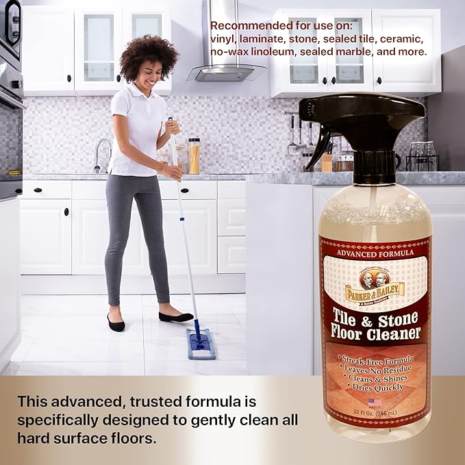 Parker & Bailey Floor Cleaning Kit – Wood Floor Cleaner 64oz & 22oz + Tile & Stone Cleaner 32oz – Hardwood, Laminate, Marble, Granite, Quartz Surface Care Set