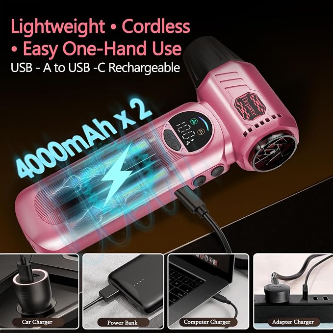 Electric Air Duster for PC Keyboard, Car & Home Cleaning, Powerful Cordless Air Blower with Vacuum Function, Infinite Speed Control, Fast Charging, Compact Rechargeable Dust Cleaner – Pink