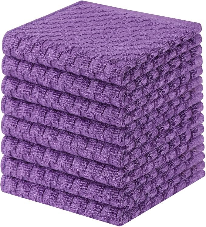 Homaxy 100% Cotton Terry Kitchen Dish Cloths, Ultra Soft Absorbent Dish Towels with Hanging Loop, Pineapple Grid Designed, 12 x 12 Inches, 8-Pack, Purple