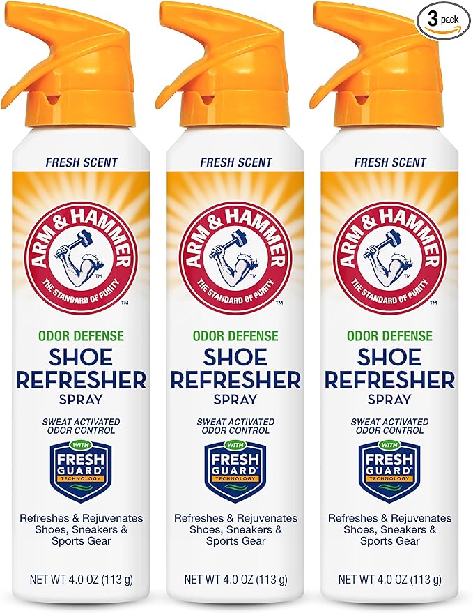 Arm and Hammer Shoe Refresher Spray, Multi-Purpose Odor Remover for All Types of Footwear, Shoe Deodorizer Spray, Shoe Odor Eliminator, Shoe Spray, Shoe Smell Eliminator, 4 oz (3 Pack)
