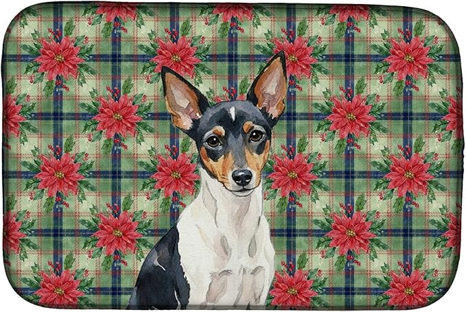 Caroline's Treasures Toy Fox Terrier Christmas PoinsettIas Dish Drying Mat Absorbent Dish Drying Mat Pad for Kitchen Counter Dish Drainer Mat for Countertop, 14 x 21", Multicolor
