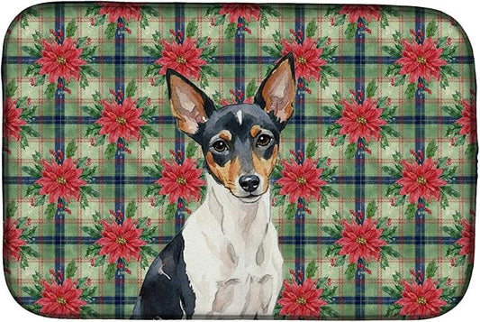 Caroline's Treasures Toy Fox Terrier Christmas PoinsettIas Dish Drying Mat Absorbent Dish Drying Mat Pad for Kitchen Counter Dish Drainer Mat for Countertop, 14 x 21", Multicolor