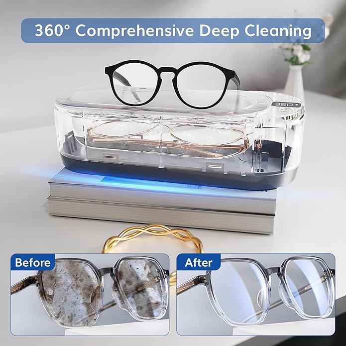 Upgraded KUNPHY Ultrasonic Jewelry Cleaner with 300ml Solution, 48KHZ, 12OZ Capacity, Ultrasonic Cleaner with 3 Digital Timer, Touch Control, Idea for Jewelry, Eyeglass, Rings, Diamond