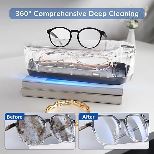 KUNPHY Upgraded Sonic Jewelry Cleaner & 120ml Sonic Cleaner Solution, 12oz (350ML) 48KHz Professional Sonic Cleaner Machine with Digital Timer and One-Touch Operation for Eyeglass, Watches, Ring