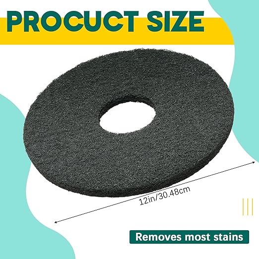 Teenyyou 12" Black Scrubbing Pads Commercial Cleaning Orbiter Pads-Maintenance Non Woven for Floor Buffer Machine 2 Pcs