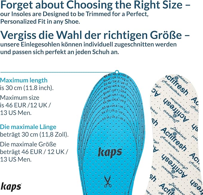 6 Pairs Kaps Actifresh Shoe Insoles Inserts, Odor Control Freshness Technology Developed in Switzerland by Sanitized, Triple Layer, Cushioning Soft Latex, Cut to Fit, Universal Size Unisex