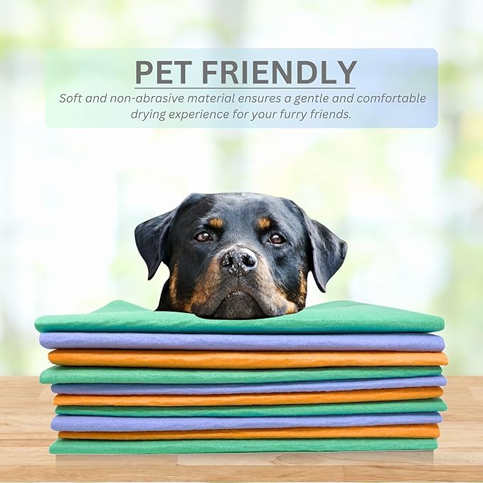 10 Pack Extra Large Original German Shammy Cloths Chamois Towels Super Absorbent for Pets, Parenting Tool Cleaning for Home and Commercial Use Wholesale Bulk (Green)