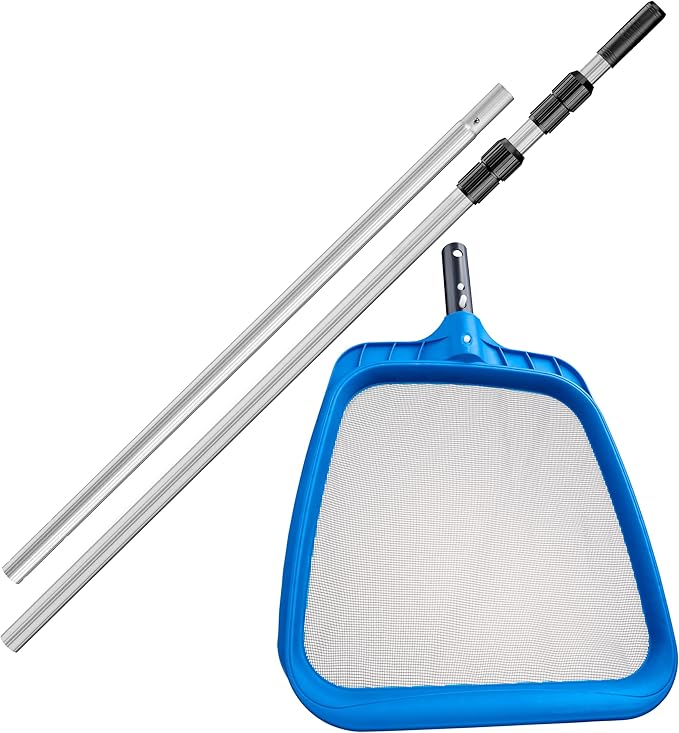 Pool Leaf Skimmer Net for Cleaning with 15 Feet Aluminum Telescopic Pool Pole Swimming Pool Leaf Net - Heavy Duty, Reinforced Frame, Large Capacity Pool Rake // The Ultimate