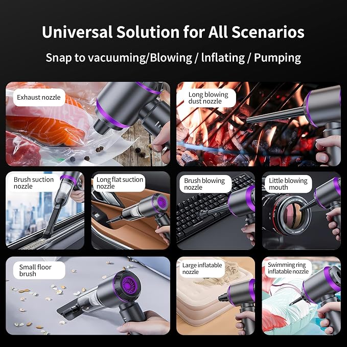 Brushless Handheld Car Vacuum （Equipped with a one-Touch Window Breaker and Seatbelt Cutter ）25000Pa Ultra-Strong Suction Ultra-Lightweight Mini Portable Vacuum Cleaner ，For Car ，Home (Silver-Purple)