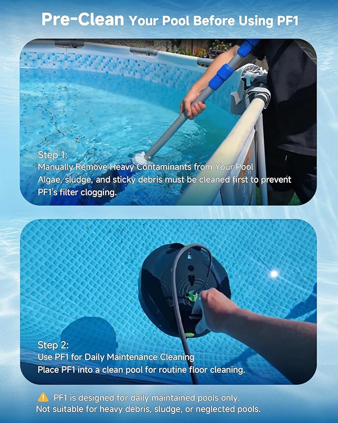 Pooloob PF1 Cordless Pool Vacuum Cleaner Robot for Daily Pool Maintenance, Floor Only Cleaning for Above/In Ground Pools, Triple Filtration, Floating Buoy & Tether, Not for Initial or Deep Cleaning