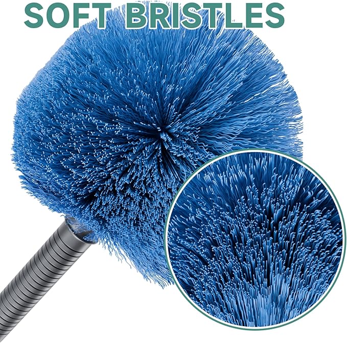 4-10 FT Spider Web Brush with Pole, Cobweb Duster with Extension Pole for Outdoor & Indoor Cleaning, Washable Cleaning Duster Kit with 2 Duster Heads for High Ceilings 18 Ft Reach