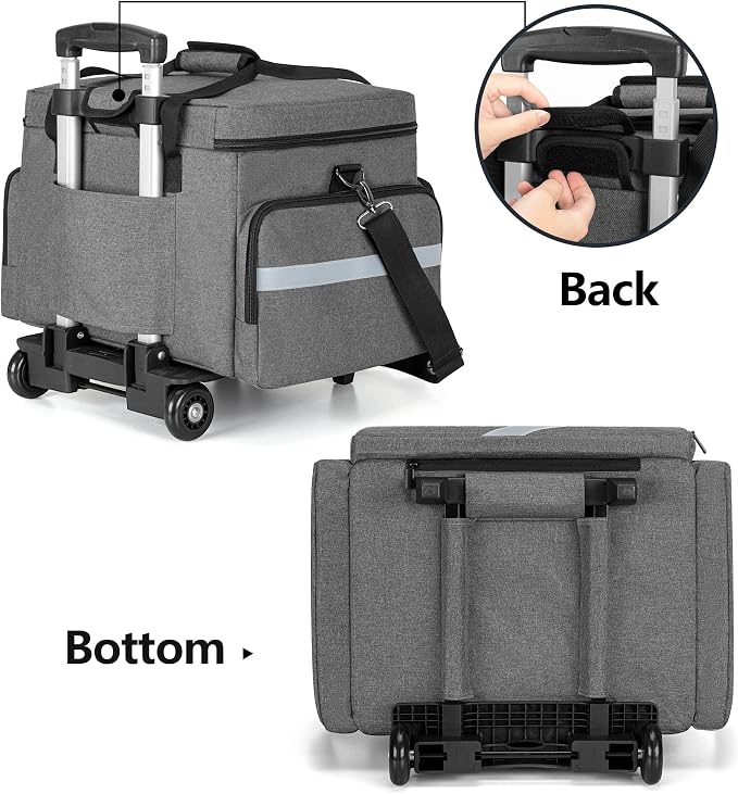 Trunab Rolling Medical Bag with Detachable Trolley, Nurse Rolling Bag with Removable Dividers 15.6" Laptop Sleeve, First Aid Responder Bag Empty for Home Health Nurses, Doctors, EMT, EMS