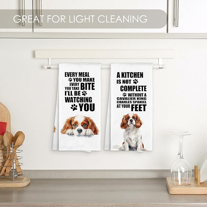 Cavalier King Charles Spaniel Kitchen Towel Gifts for Dog Lovers Decorative Set of 2, Cavalier King Charles Spaniel Dish Towels Dishcloths Tea Towels Hand Towel for Kitchen Bathroom Decor 16x24