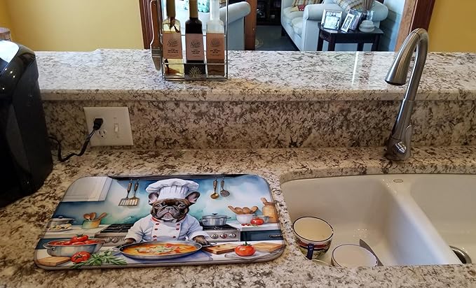 Caroline's Treasures DAC6251DDM French Bulldog The Chef Dish Drying Mat Absorbent Dish Drying Mat Pad for Kitchen Counter Dish Drainer Mat for Countertop, 14 x 21", Multicolor