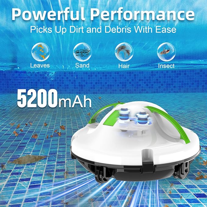 2026 Cordless Robotic Pool Cleaner, Pool Vacuum for Above Ground Pool with 120 Mins Runtime, Auto-Parking Robot Pool Cleaner for Inground Flat Pools Up to 1000 sq.ft