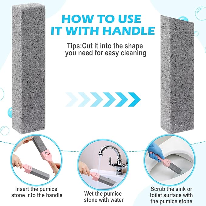 Outus 48 Pack Pumice Stone for Toilet Cleaning with 6 Reusable Handles, Powerful Pumice Cleaning Sticks for Toilets, Tubs, Sinks, Grills and Pool Tiles, Effectively Removes Hard Limescale