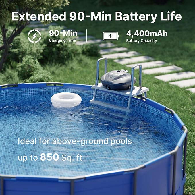 Shop-Vac Cordless Robotic Pool Cleaner, Superior Suction, Smart Senor, DirtLock 2.0, 90-Min Runtime for Above-Ground Flat Pools up to 850 Sq.Ft.