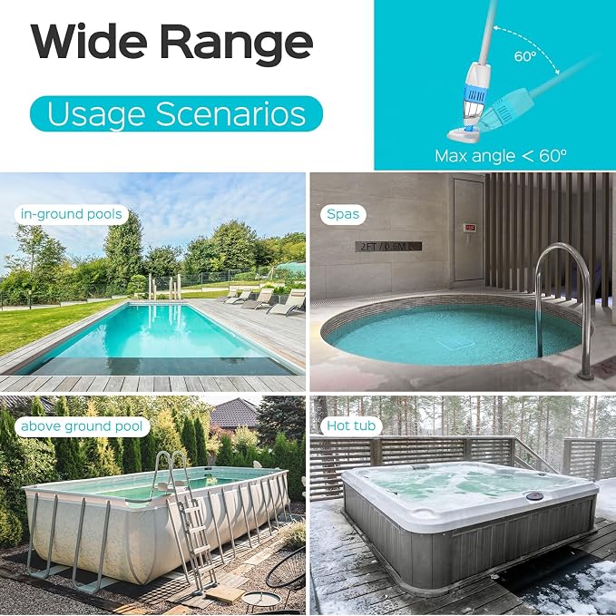 (2025 Upgrade) Cordless Pool Vacuum with 1548GPH Suction, 1Hour Runtime, Telescopic Pole & 2-in-1 Cleaning Head, 250μm Filter-Ideal for Above Ground Pools, Hot Tubs, Spas, Ponds (Drak Blue)
