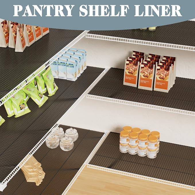 FLPMIX Pantry Shelf Liner 13 inch Wide, Standard Size (13 by 197 Inch) Wire Shelf Liner, Waterproof, Easy to Cut, Thick Plastic Kitchen Drawer Liner, Transparent Grey