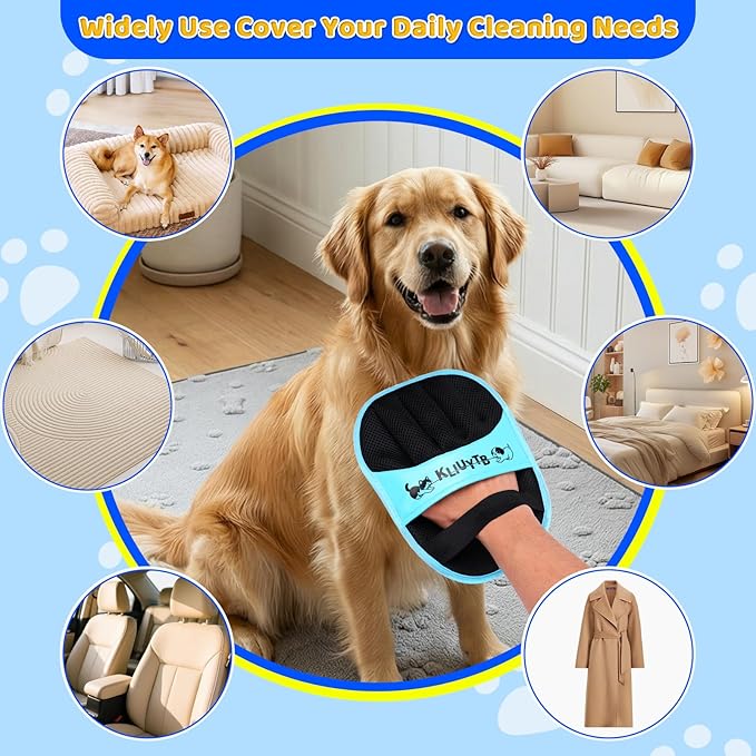 Upgraded Reusable Electrostatic Pet Hair Remover Glove, Magic Grooming Glove for Dogs & Cats, Gentle Fur Removal Brush for Furniture, Couch, Carpet, Clothing, Bed and Car Seat（2PCS）