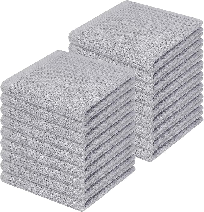 Homaxy 100% Cotton Waffle Weave Kitchen Dish Cloths, Ultra Soft Absorbent Quick Drying Dish Towels, 12 x 12 Inches, 18-Pack, Light Gray