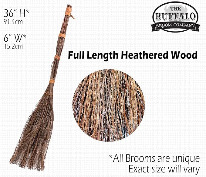 Pumpkin Spice Scented Broom – 36 Inch Rustic Heather Broom with Rope Loop for Easy Hanging – Farmhouse Kitchen Accent, Witchy Halloween Décor, Cozy Holiday Home Decoration & Door Protection
