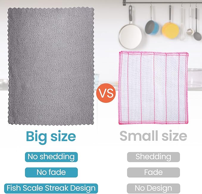 40 Pack Cleaning Cloth Reusable Kitchen Towels Fish Scale Microfiber Polishing Cloth for Windows Glass Mirrors No Watermark, 12 x 16 Inches(Gray Blue)