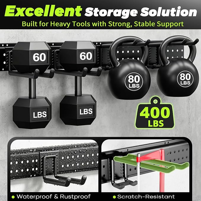 Garage Tool Organizer Wall Mount, 49.5 Inch Heavy Duty Garage Organization System with 10 Adjustable Hooks, Garden Tool Storage Rack for Garage, Yard & Shed, Holds Up to 400 lbs