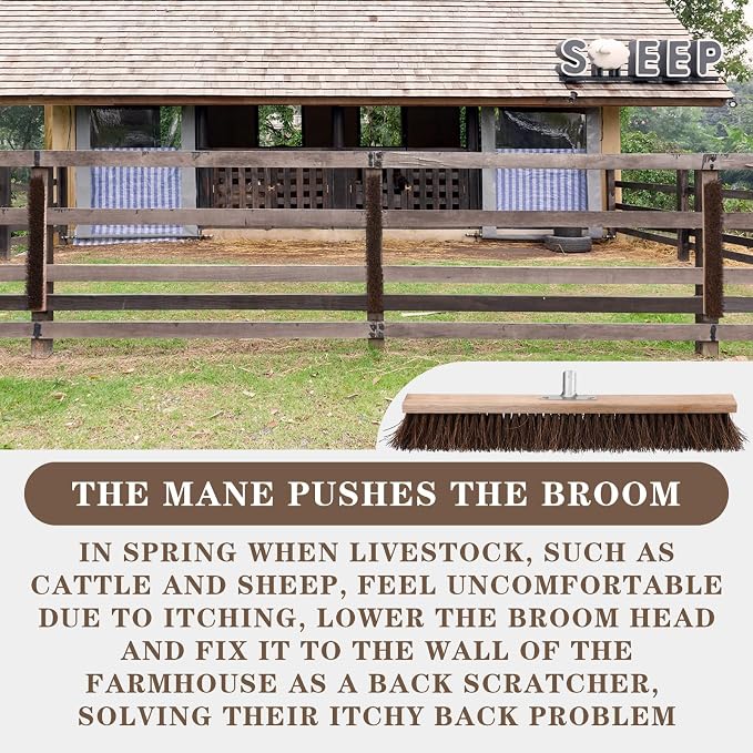 FillTouch 2 Pcs Push Broom Head Replacement Large Outdoor Heavy Duty Push Broom for Garage Driveway Cleaning, Farmhouse Animals Sheep Cow Back Scratcher(24 x 4 Inch)