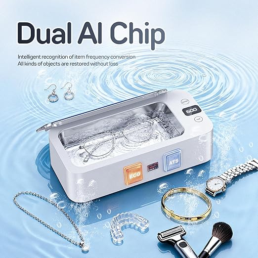Ultrasonic Jewelry Cleaner, 50khz Professional Ultrasonic Cleaner Machine for Jewelry, Eyeglasses, Watches, Dentures,5 Time Modes,316 Stainless Steel Tank,500ml Capacity (White).