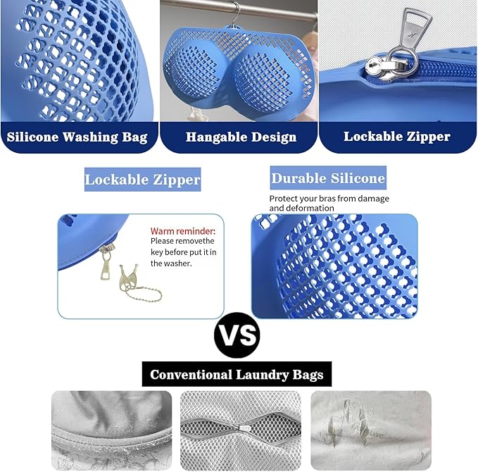 Silicone Bra Washing Bags for Laundry, Lingerie Laundry Mesh Bags, Keep Shape Delicate Wash Bra Bags Prevent Damage, Socks, Underwear, Protective Wash Bags with Lockable Zipper