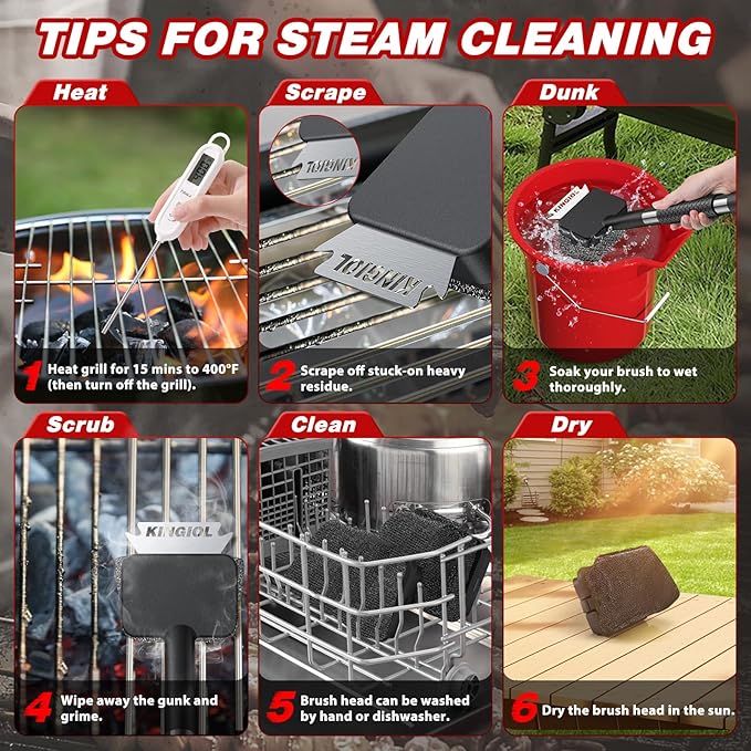Grill Brush for Outdoor Grill - Steel Fiber Fabric Grill Cleaner Brush, BBQ Cleaning Brush with Durable Scraper for Cast Iron or Stainless-Steel Grates (Grill Brush Steel Fiber)