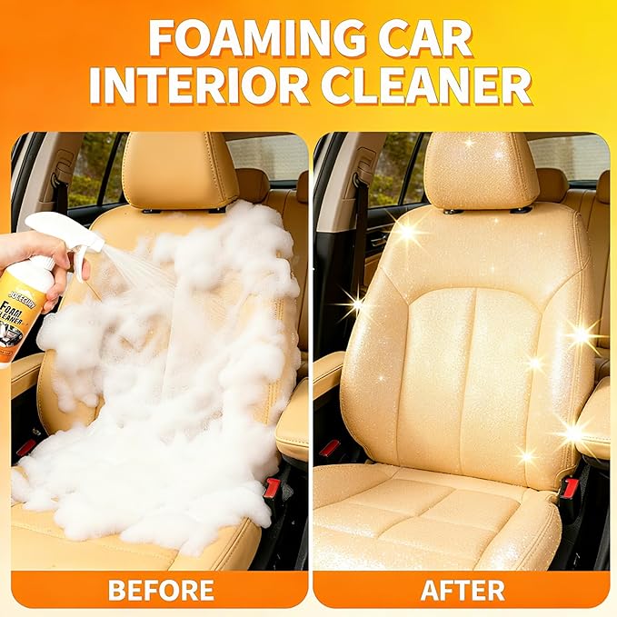 Jocecury 2Pcs Multi-Purpose Foam Cleaner, 600ML Car Interior Cleaner for Leather Seats, Fabric, Vinyl & Carpet, No Rinse Interior Detailer Spray for Shoes, Clothes & Home Surfaces