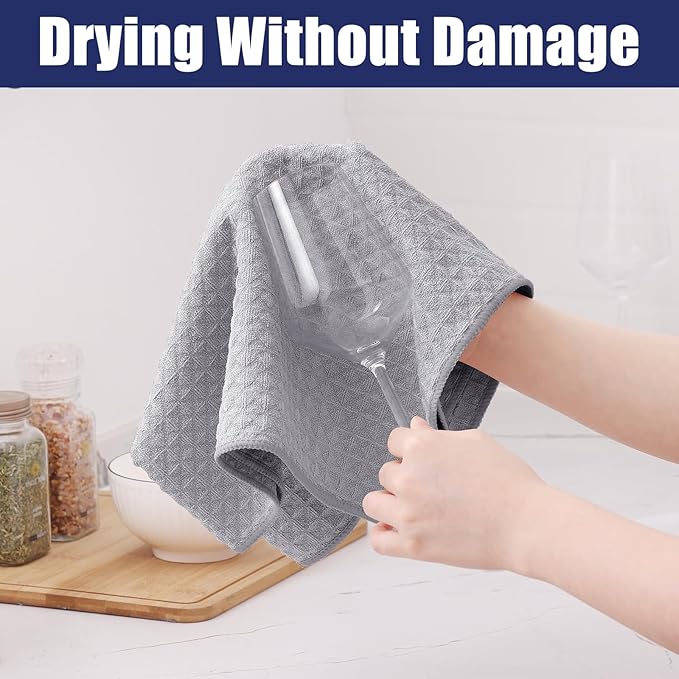 Homaxy Microfiber Waffle Weave Kitchen Dish Cloths, 12 x 12 Inch Ultra Absorbent and Solid Color Dish Towels for Kitchen Fast Drying Dishcloth for Washing Dishes, 8 Pack, Grey