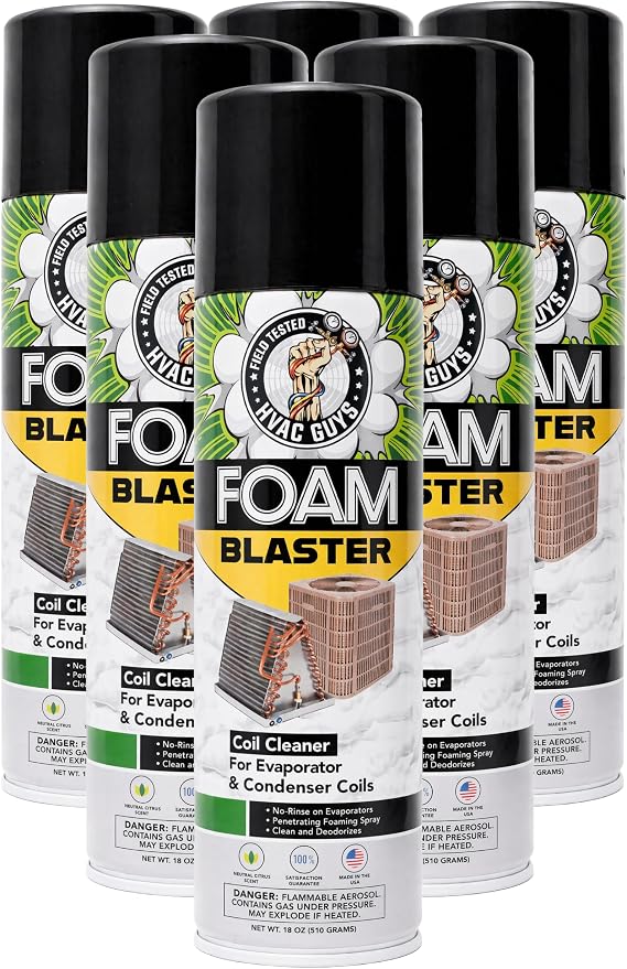 Leak Saver Foam Blaster AC Coil Cleaner Foam Spray | HVAC Coil Cleaner for AC Unit | Professional Deep-Penetrating Formula for Evaporator (No Rinse) & Condenser (Light Rinse) - 6 Pack