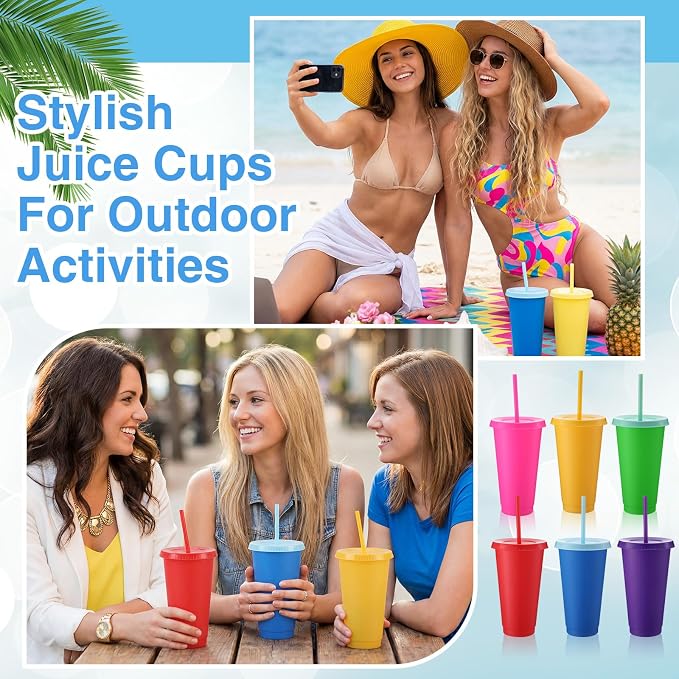 Honeydak 30 Pack Tumbler with Straw and Lid Bulk Cups for Gifts Water Bottle Iced Coffee Travel Mug Cup Reusable Plastic Tumblers for Party Birthdays 24-27 oz (Electric Color)