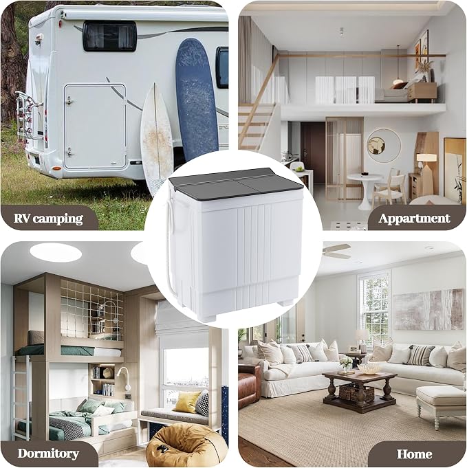 Elevon Portable Washing machine, 20lbs Mini Compact Laundry Washing Machine, Twin Tub 12lbs Washer & 8lbs Spinner, Clothes Washer Machine with Drain Pump for Apartment, Dormitory and RVs