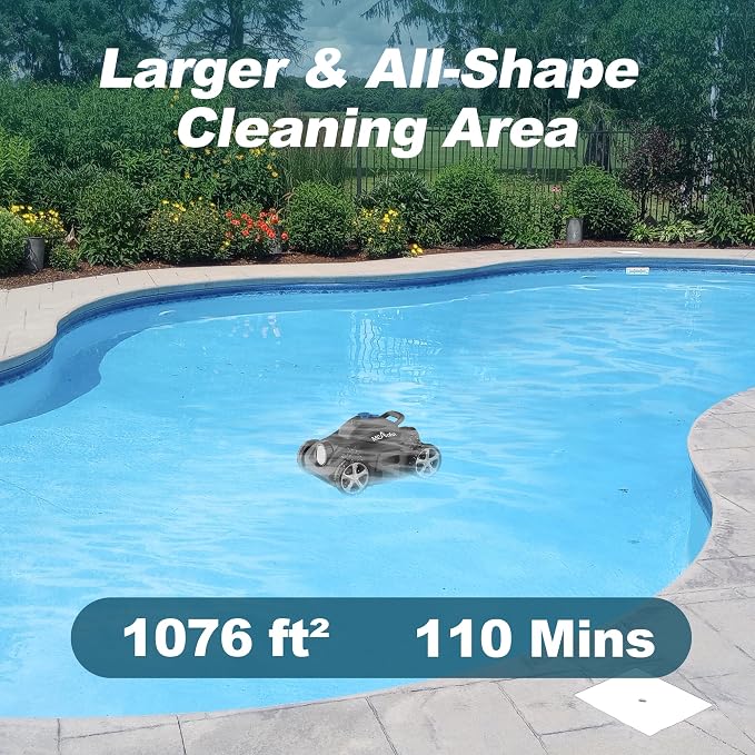 2024 New Cordless Robotic Pool Vacuum Cleaner, Last 110 Mins & Clean 1076 Sq. Ft for Above Ground and Inground Pool Robot - 5800mah Automatic Parking Pools Cleaning Tools PC01 Grey