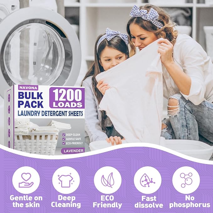1200 Loads Laundry Detergent Sheets, Eco-friendly Laundry Sheets, Powerful Cleaning, Suitable for Homes, Dorms, and Apartments - [Lavender Fragrance]