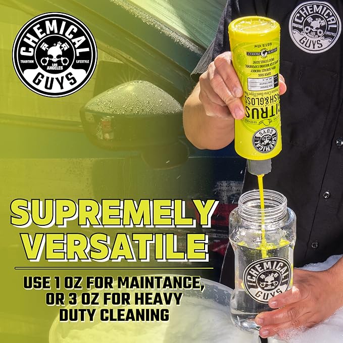 Chemical Guys Citrus Wash & Gloss Foaming Car Wash Soap - High Suds Formula Foam Cannon Soap for Foam Blasters, or Bucket Washes - Safe on Paint, Clear Coat, and Wax, Citrus Scent - 128 oz